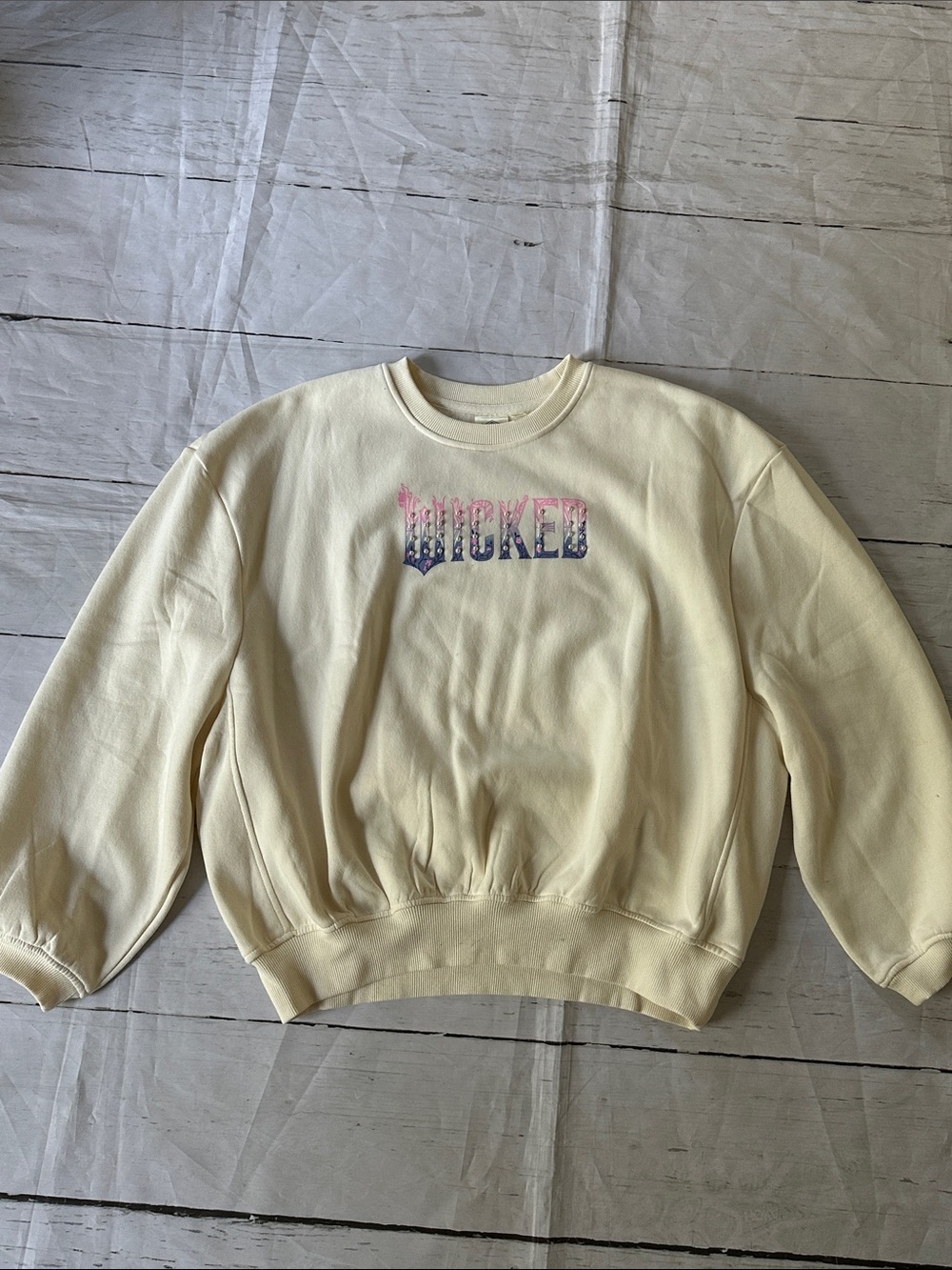Cream 'WICKED' Graphic Crewneck Sweatshirt with pearl embellishments xsmall